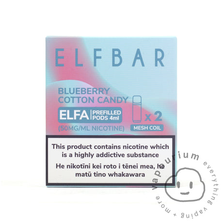 Elfbar ELFA Prefilled Replacement Pods - 2 Pack - Blueberry Cotton Candy - Vapourium, Buy Vape NZ, Ecig, Vape Pens, Ejuice/Eliquid, Christchurch, Dunedin, Timaru