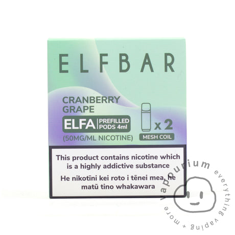 Elfbar ELFA Prefilled Replacement Pods - 2 Pack - Cranberry Grape - Vapourium, Buy Vape NZ, Ecig, Vape Pens, Ejuice/Eliquid, Christchurch, Dunedin, Timaru