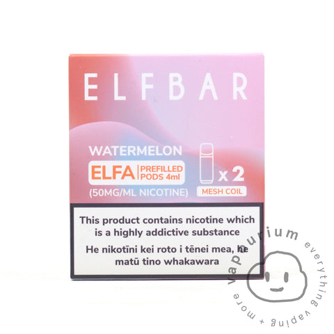 Elfbar ELFA Prefilled Replacement Pods - 2 Pack - Watermelon - Vapourium, Buy Vape NZ, Ecig, Vape Pens, Ejuice/Eliquid, Christchurch, Dunedin, Timaru
